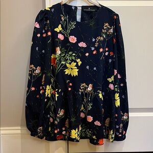 Pomander Place (Tuckernuck) Navy Floral Long Sleeve Blouse